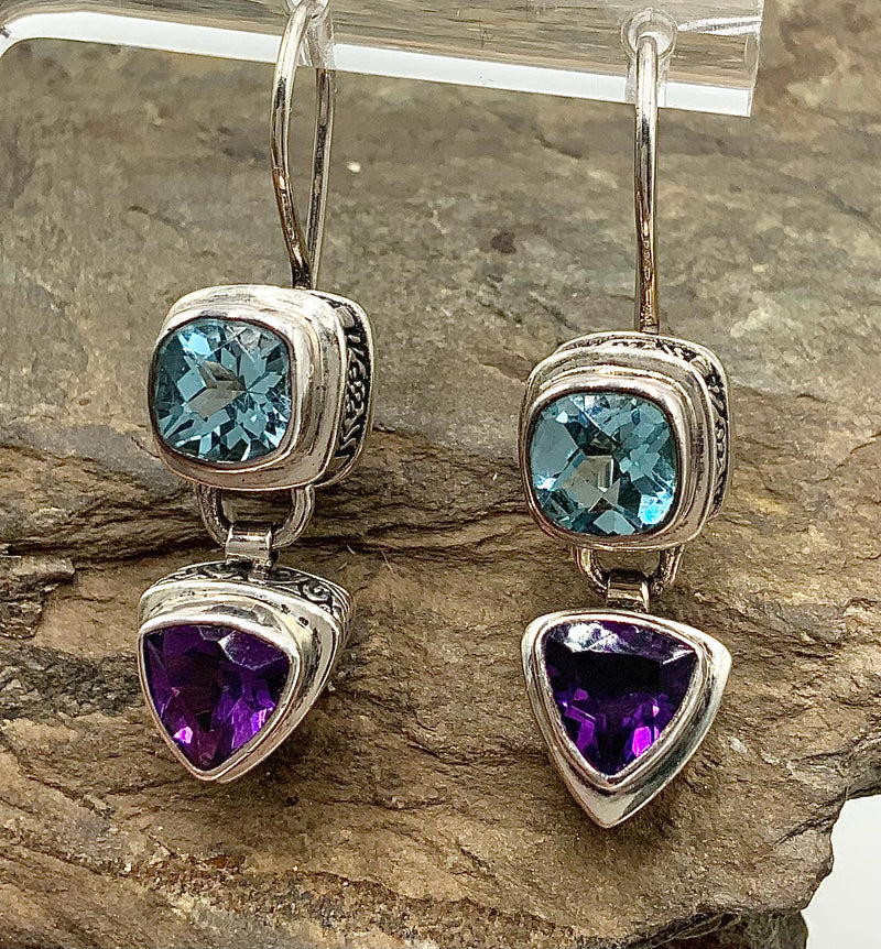 Sterling, Aquamarine & Amethyst Earrings