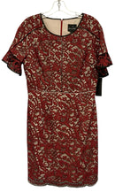 BY SHANI Nude w/Black & Red Lace Overlay Ruffle Sleeve Dress