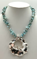 Sterling Electroform Wavy Disc Larimar Strand Necklace