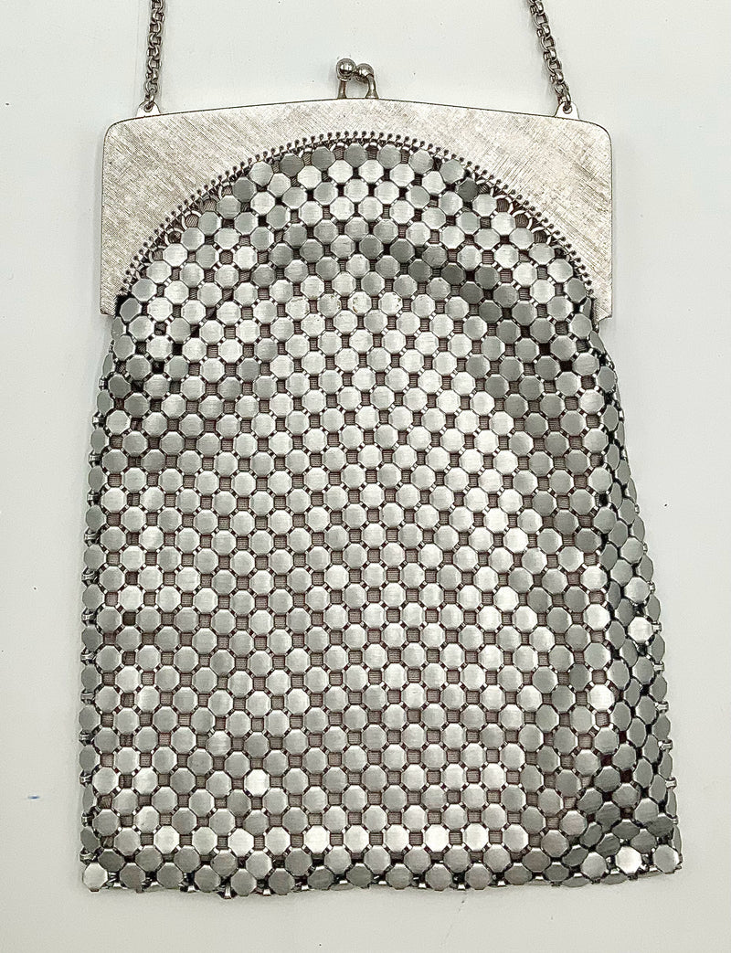 Whiting & Davis Vintage Matte Silver Mesh Frame Bag