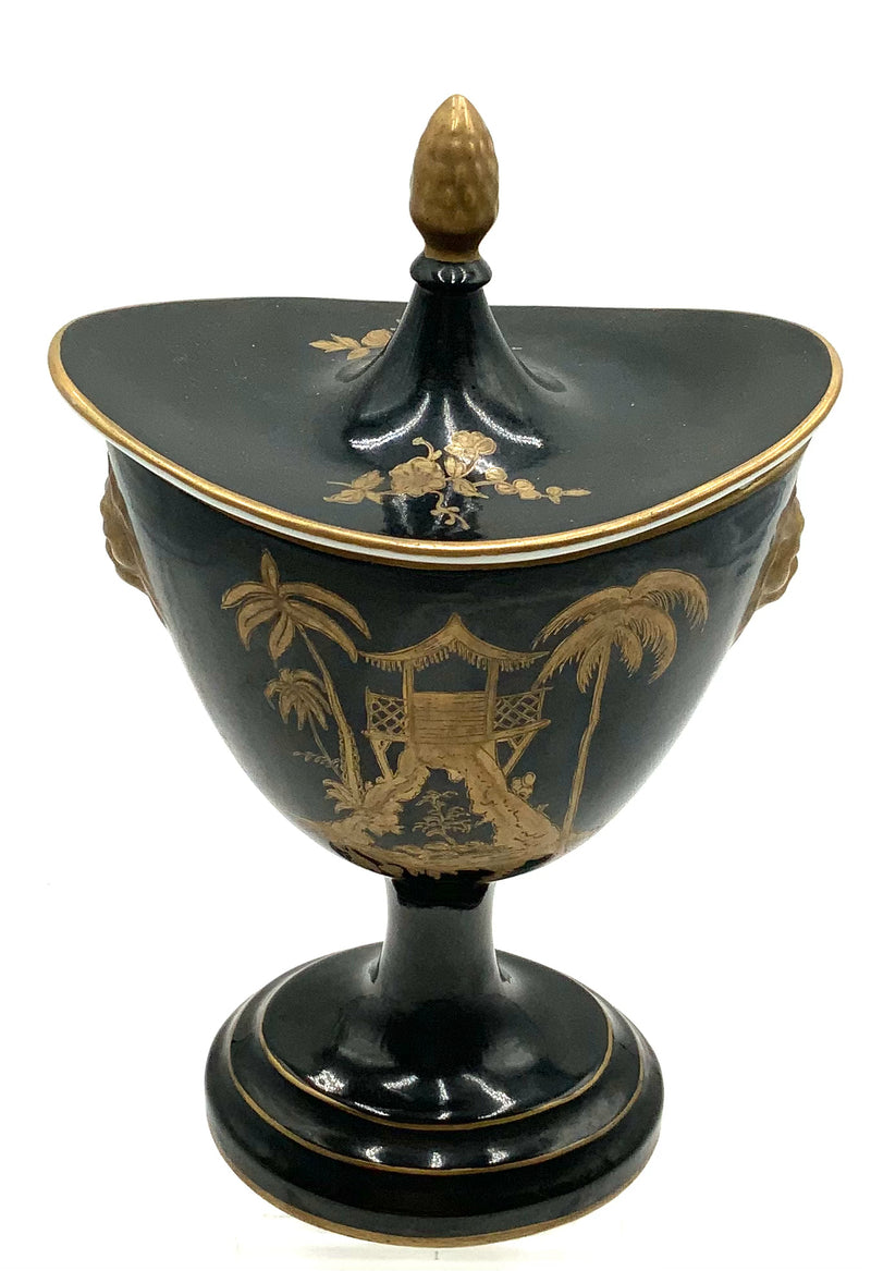 Ceramic Black Lacquer Chinoiserie Urn