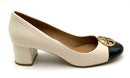 TORY BURCH Ivory Leather Black Patent Cap Toe Logo Pumps 11