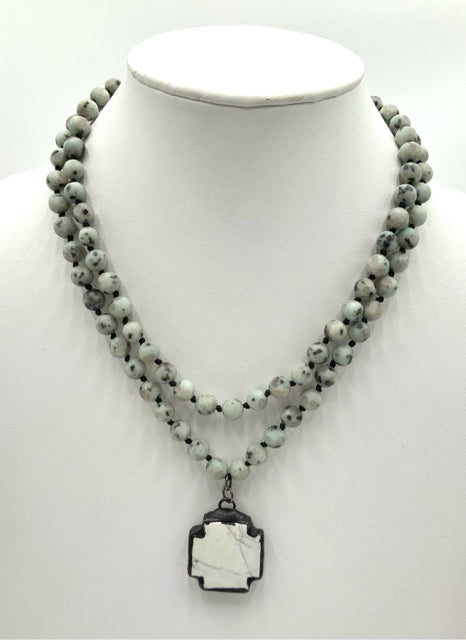 Artisan Dalmation Jasper Beaded Necklace w/Marble Cross Pendant