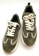 TORY BURCH Dark Olive Suede Good Luck Trainers 9.5