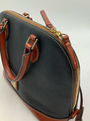 Dooney & Bourke Black Pebbled Leather w/Brown Trim Domed Satchel
