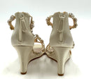 BADGLEY MISCHKA Cream Satin Rhinestone Embellished Wedge Sandals 8.5