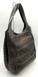 NANCY GONZALEZ Bronze Woven Leather Genuine Crocodile Shoulder Bag