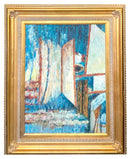 Impressionist Style Oil on Canvas of Sailboat in Gold Frame
