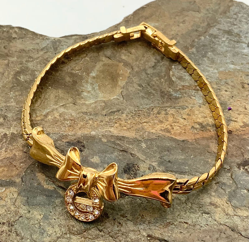 GIVENCHY Goldtone Rhinestone Bow Bracelet