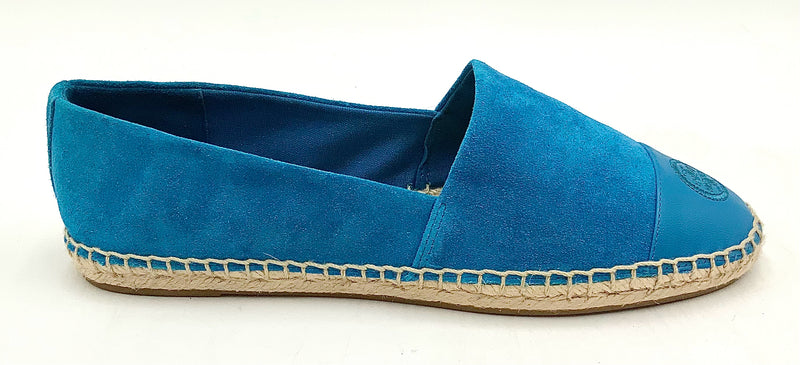 TORY BURCH Blue Gentian Suede & Leather Cap Toe Espadrille Flats 9