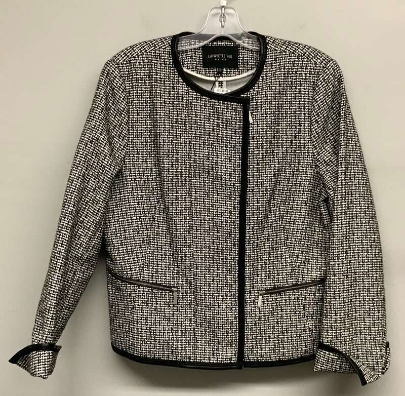 LAFAYETTE 148 Black Multi Caridee Weave Faux Lea Trim Jacket