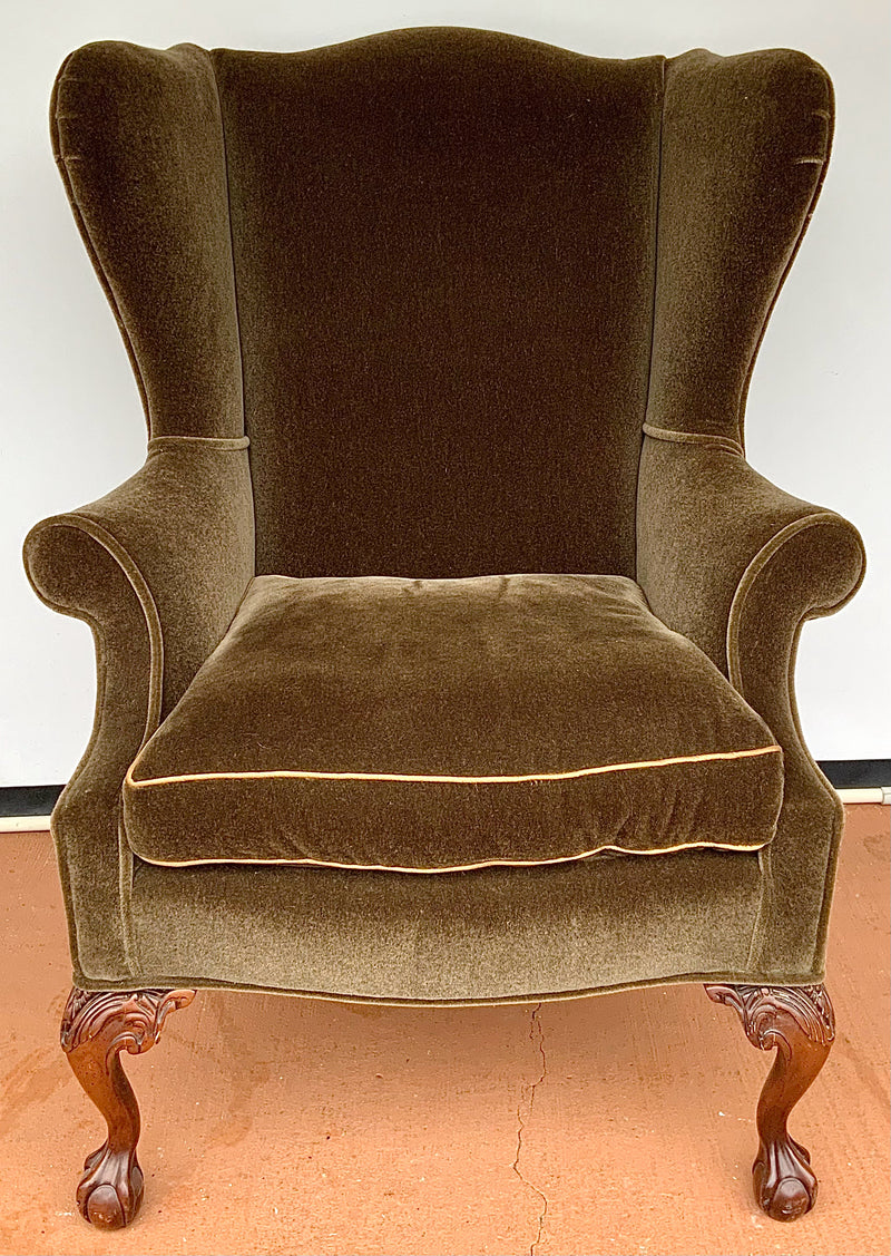 Sherrill Brown Mohair Wing Back Chair