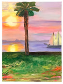 Original Acrylic on Canvas Palm Tree at Sunset