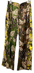 JOHNNY WAS Brown Green Yellow Floral Silk Lucero Salvor Tie Front Kimono