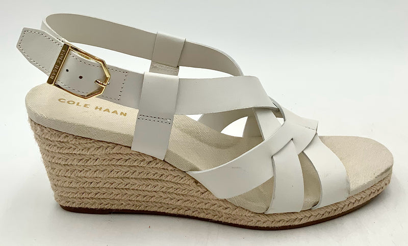 COLE HAAN White Lea Espadrille Wedge Sandals 7.5