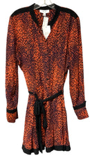 REISS Black Navy Orange Animal Print Kinsey L/S Belted Dress