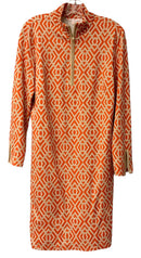 JUDE CONNALLY Orange/Tan/White "Garden Lattice" 1/4 Zip L/S Dress
