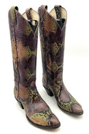 LARRY MAHAN Purple/Tan/Olive Dyed Snakeskin Western Boots 6