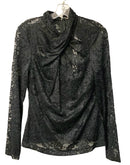 E TAHARI Black w/Lace Overlay Twist Front L/S Top