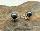 14kt Gold & Tahitian Pearl Earrings w/CZ Earring Jackets