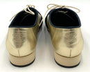 CHANEL Black Fabric Gold Leather Stitched Logo Lace Up Oxfords 39.5