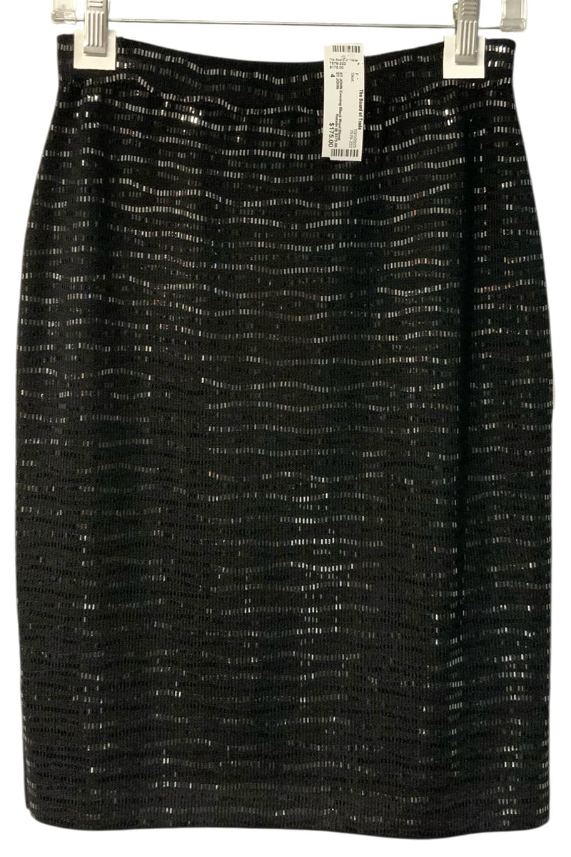 ST JOHN Evening Black Wool Blend Knit Sequin Side Slit Skirt
