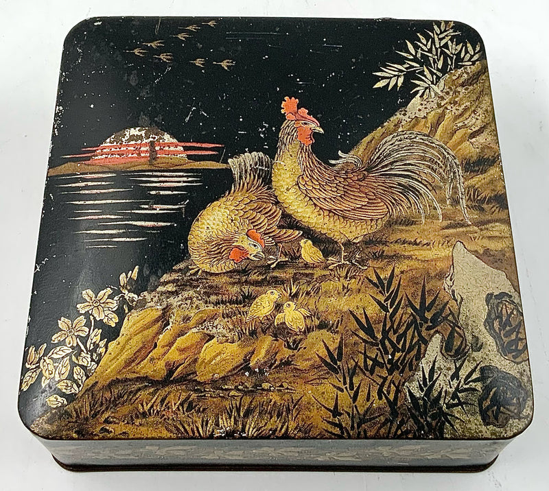 Antique English Biscuit Tin with Rooster Motif