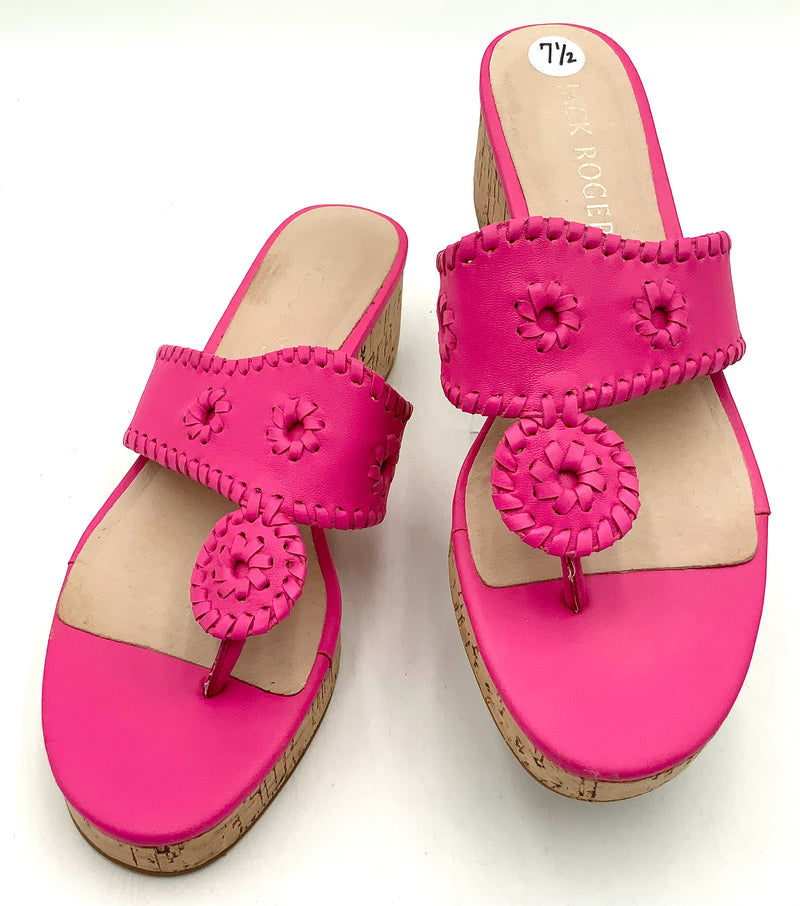 JACK ROGERS Pink Leather Cork Wedge Sandals 7.5