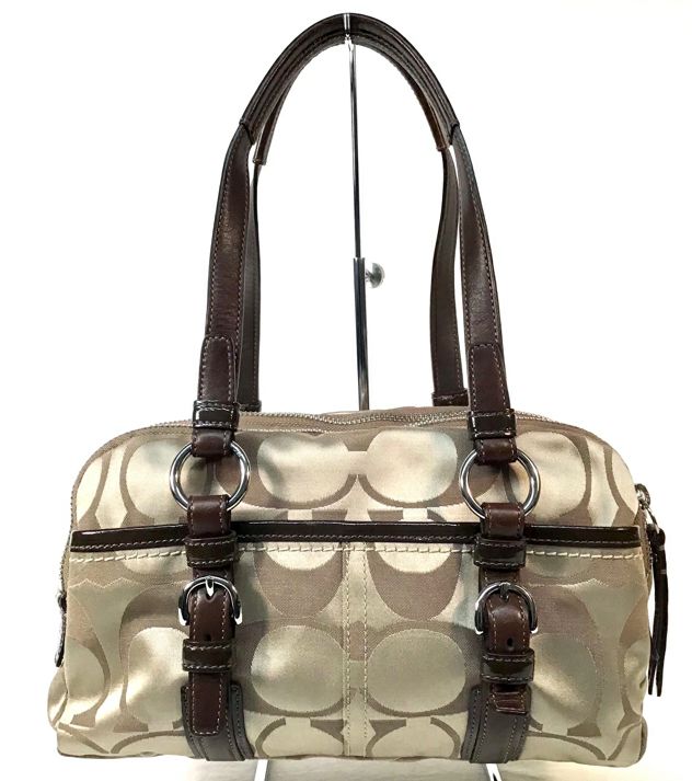 COACH Vintage Gold Signature Fabric Brown Leather Satchel