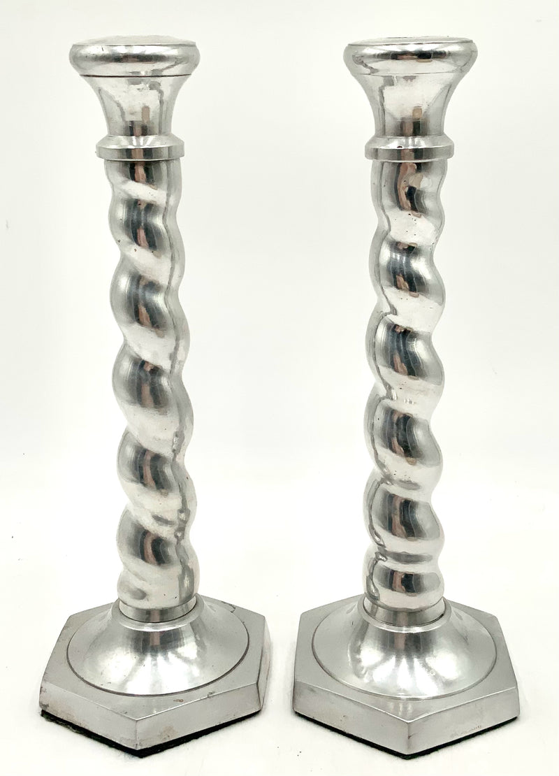 Pair of Aluminum Twist Candlesticks