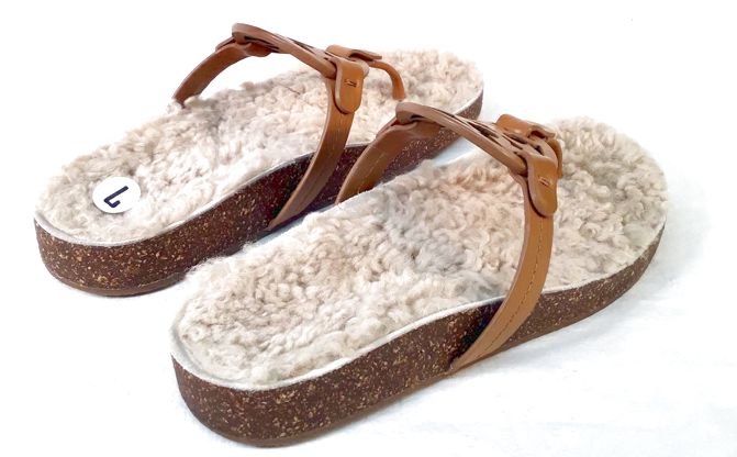 TORY BURCH Tan Leather Shearling Miller Cloud Sandals 7