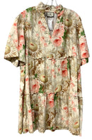 TUCKERNUCK Cream/Coral/Green Floral Split Collar "Crawford" S/S Dress