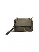 CHLOE Taupe Neutral Calfskin & Suede "Faye" Flap Satchel Handbag