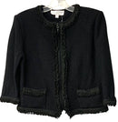 ST JOHN Black w/Black  Loop Trim 3/4 Sleeve Zip Jacket