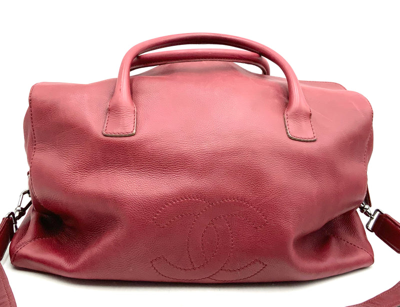 CHANEL Vintage Red Leather Top Handle Large Satchel