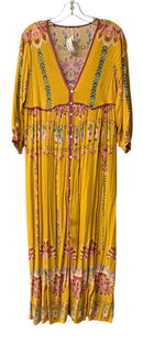 FREE PEOPLE Yellow/Pink Boho Print 3/4 Sleeve B/D "Foley" Maxi Dress