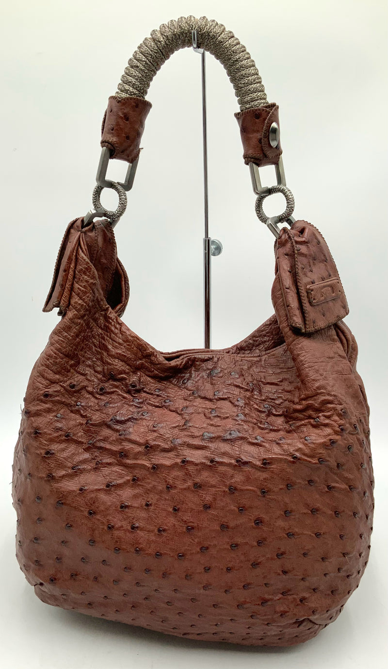 NUTI Brown Genuine Ostrich Wrapped Handle Bag