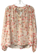 MYSTREE Pink/White/Lavender Floral Tie Neck L/S Top