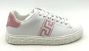 VERSACE White Leather Englisg Rose Embroidered Greca Sneakers 6.5