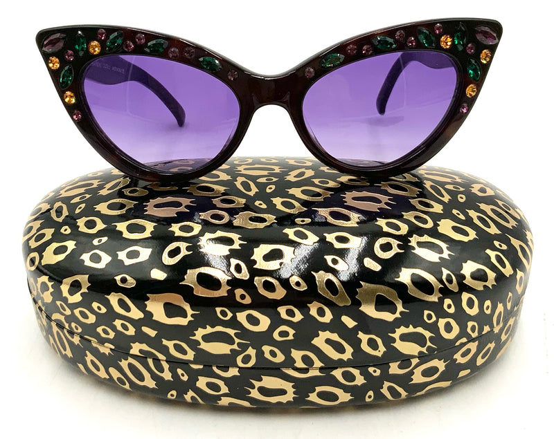 GERMANO GAMBINI Black Acetate Swarovski Crystal Lorelei Cat Eye Sunglasses