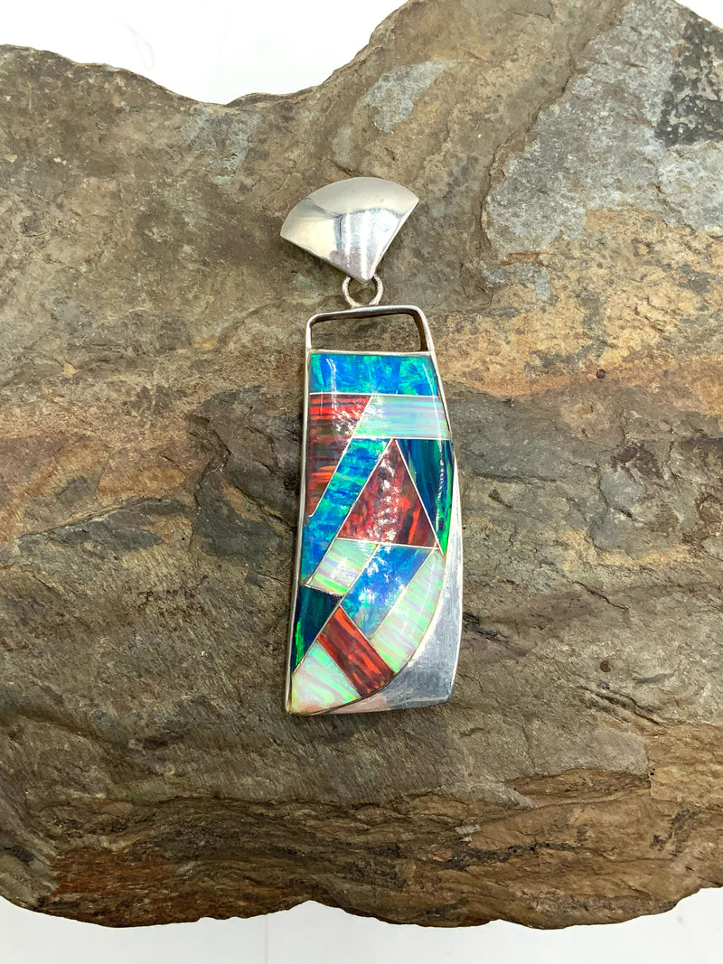 Sterling & Synthetic (Lab) Opal Inlay Pendant