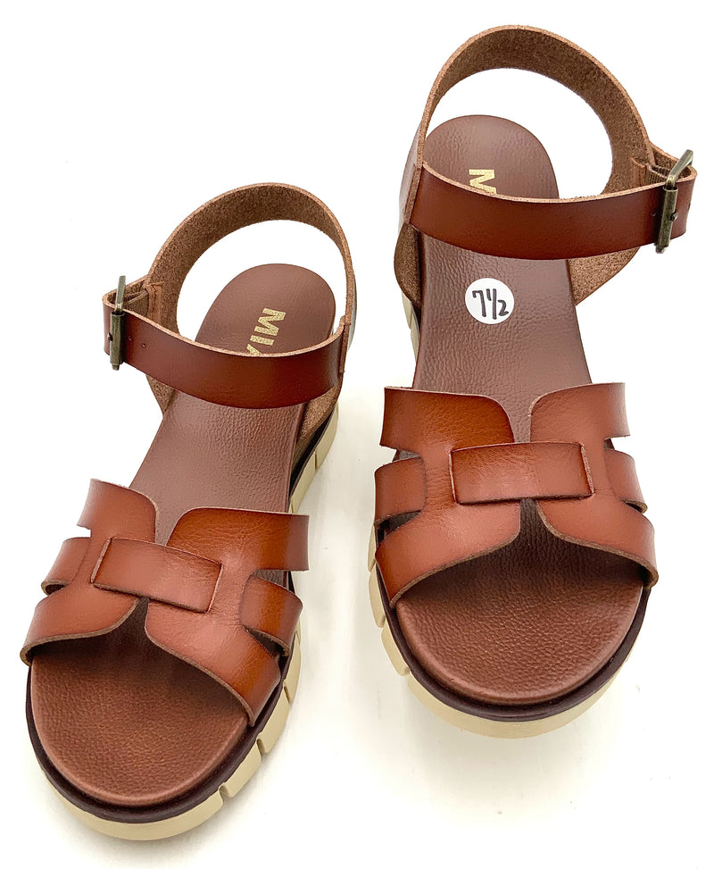 MIA Brown Faux Leather Lorna Wedge Sandals 7.5