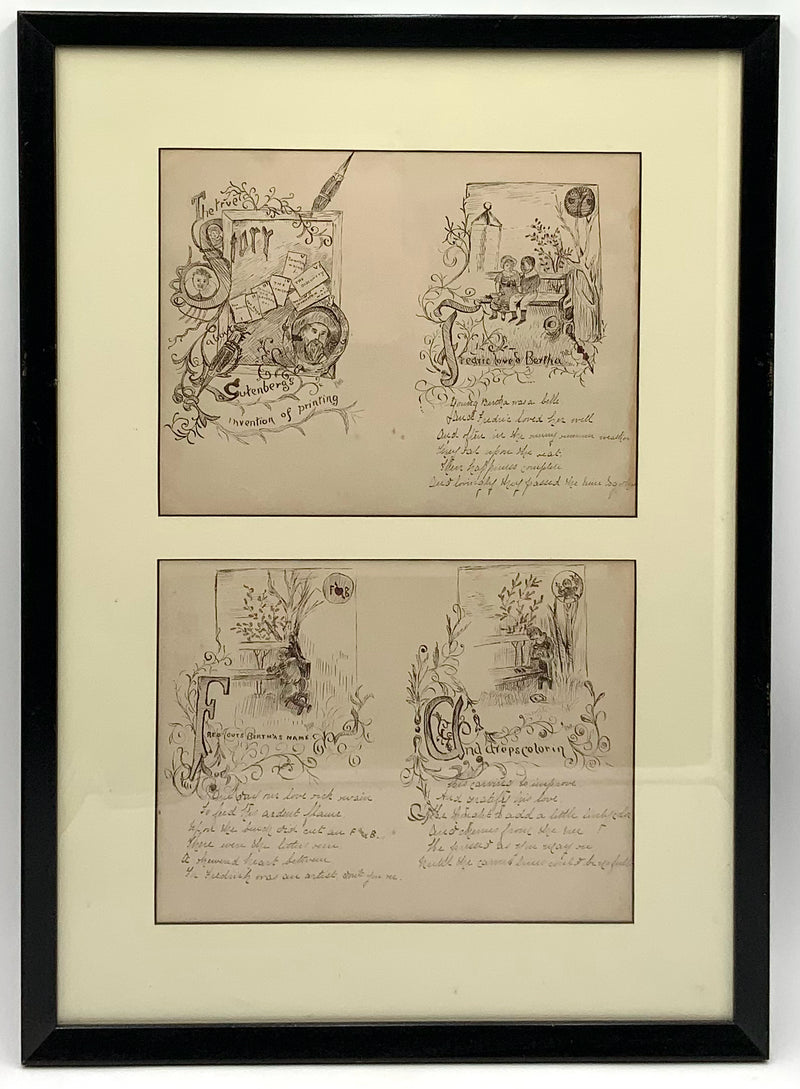 Pair of Vintage Invention of Printing Etchings