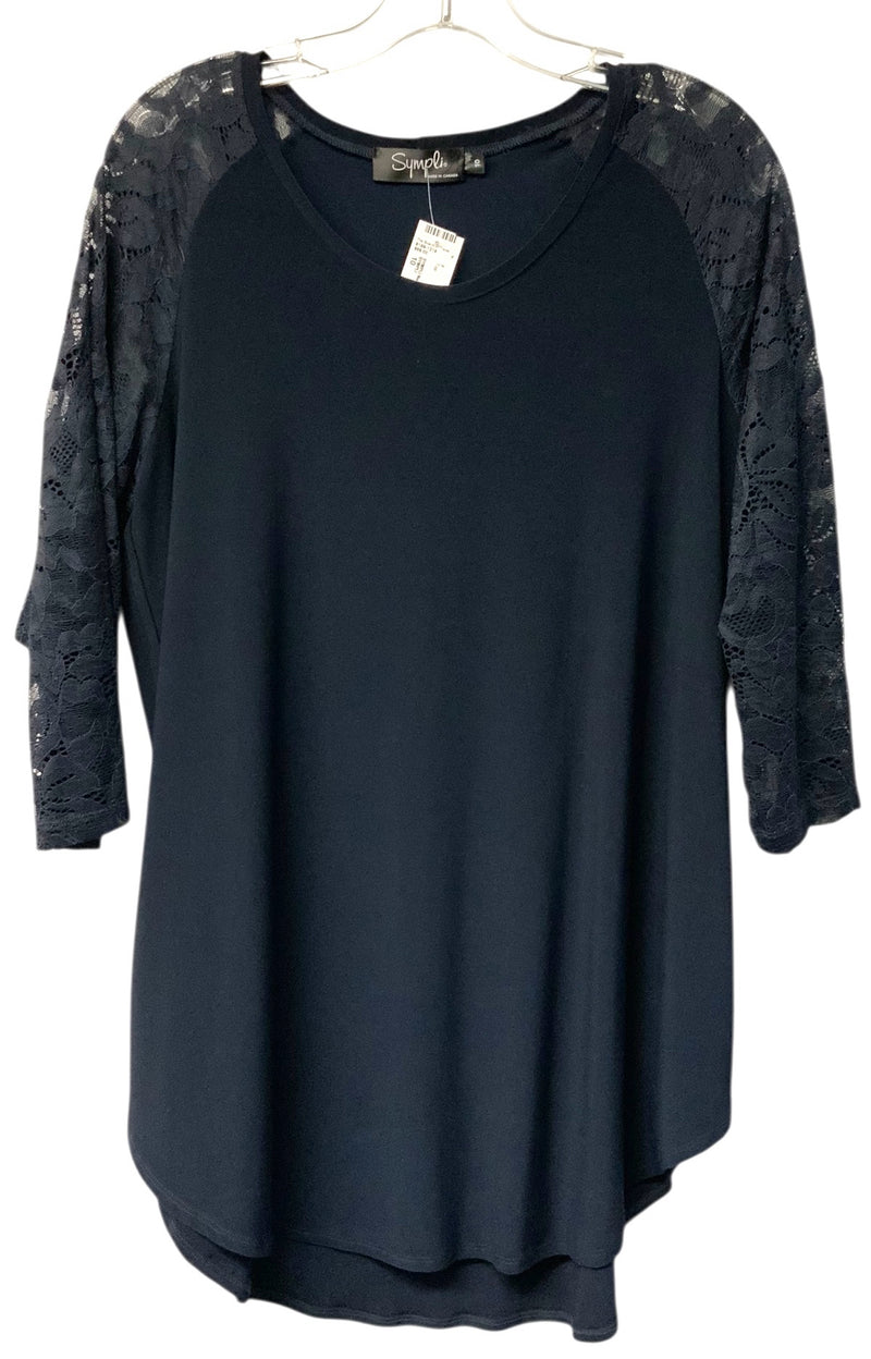 SYMPLI Navy w/Lace Sleeves Knit Tunic