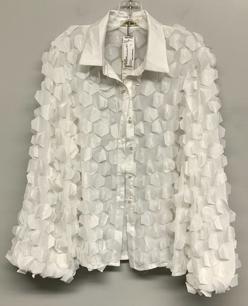 FT INC Off White Satin Trim Petals L/S B/D Top