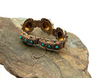 Vintage Gold Over Sterling & Turquoise Filigree Panel Bracelet
