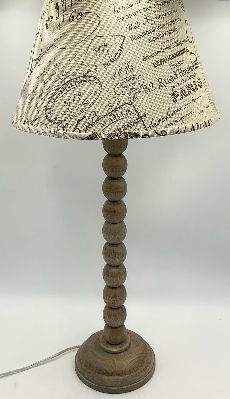 Wood Spool Lamp with French Motif Shade