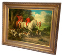 Vintage Axel W. Larsen Large Oil on Canvas of Hunt Scene in Gold Frame