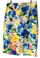 POLO White/Blue/Yellow/Multi Floral Straight Skirt