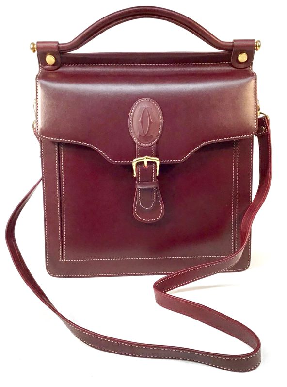 Cartier Vintage Burgundy Leather Le Must de Cartier Top Handle Shoulder Bag